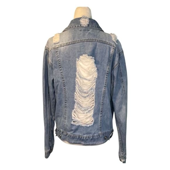 Cherry Koko Destroyed Denim Trucker Jean Jacket Distressed Blue Medium Wash M - Picture 4 of 6
